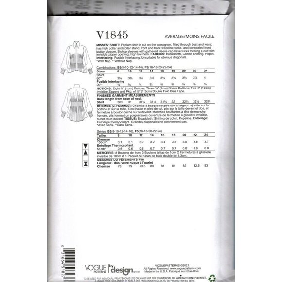 Vogue V1845 Misses 8 to 16 Designer Julio Cesar Peplum Top Uncut Sewing Pattern - Picture 2 of 2